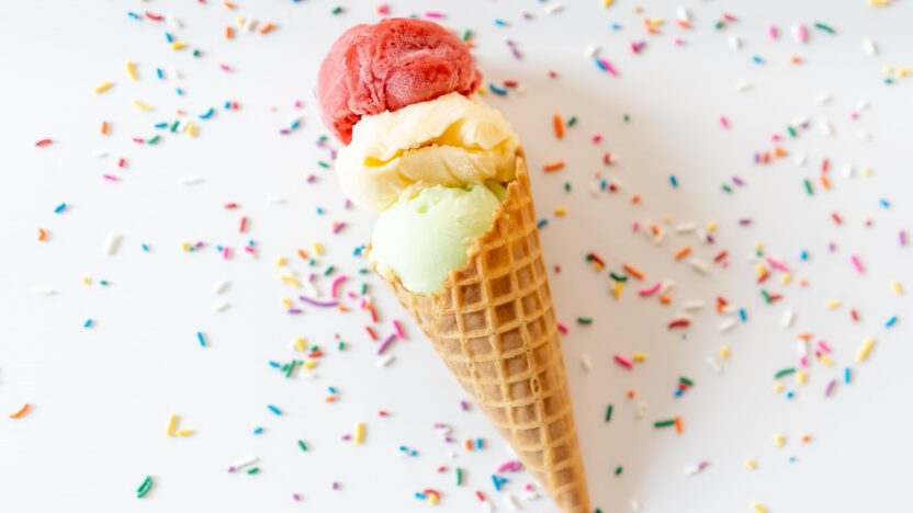 ice cream on white and blue ceramic plate